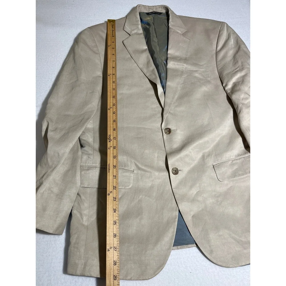 Saks Fifth Avenue Mens 40R Silk Linen Blazer Tan Beige Sport Coat Napoliwood SPJ